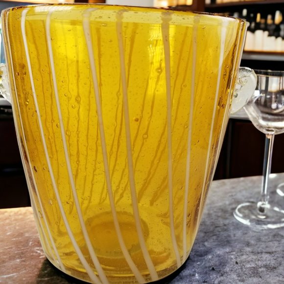 Murano Italian Ice Bin Venini for Disaronno, Handblown Art Glass, Amber & White - Picture 2 of 12